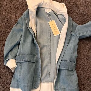 Risen Light Blue Denim Blazer Jacket with Hood